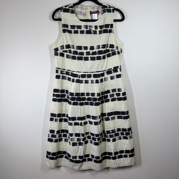 MaxMara Studio Ivory Black Scratched Stripe Print Sleeveless Dress  Size 48 - Picture 2 of 16